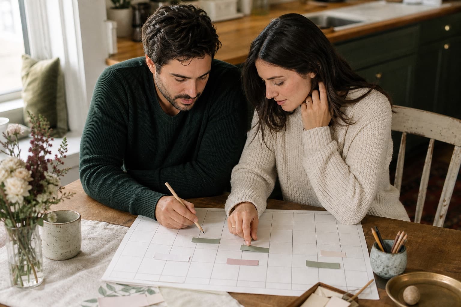 A calendar and wedding planning notes used to compare short, standard and long engagements.
