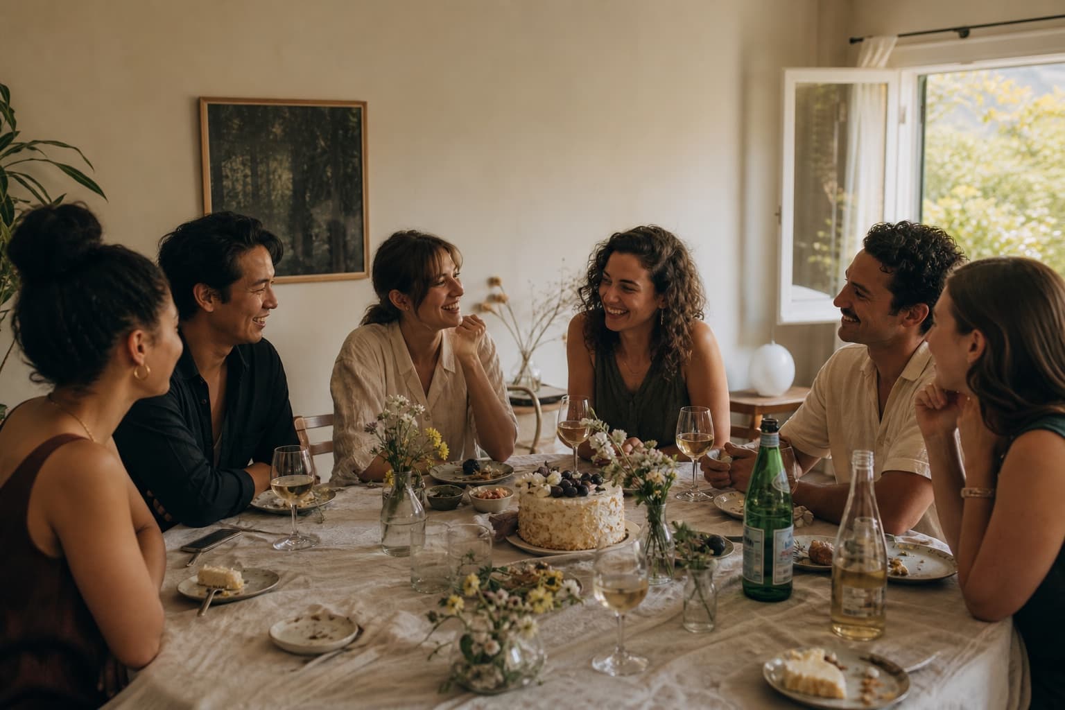 A simple engagement party table with drinks, small plates and handwritten budget notes.